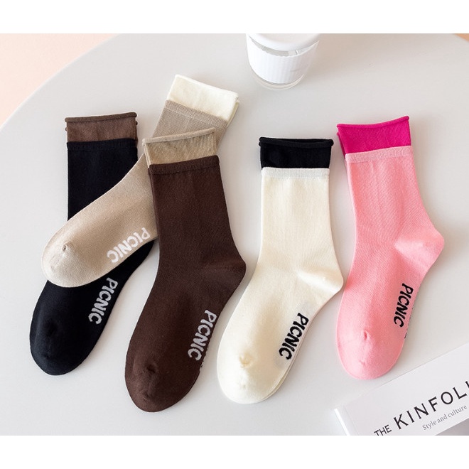 Vớ Tất cotton nữ cổ nhún 2 tầng phong cách Hàn Quốc, trẻ trung, năng động.