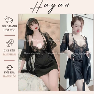 HT435 Set váy ngủ và áo choàng sexy viền ren tôn dáng, đồ ngủ lụa dáng suông sang chảnh HT435 (81+255)