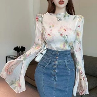 Áo Sơ Mi Chiffon Tay Dài Dáng Rộng In Hoa Phong Cách Hàn Quốc Cho Nữ Baju Baju Wanita Lengan Panjang Hàng Mới Có Sẵn