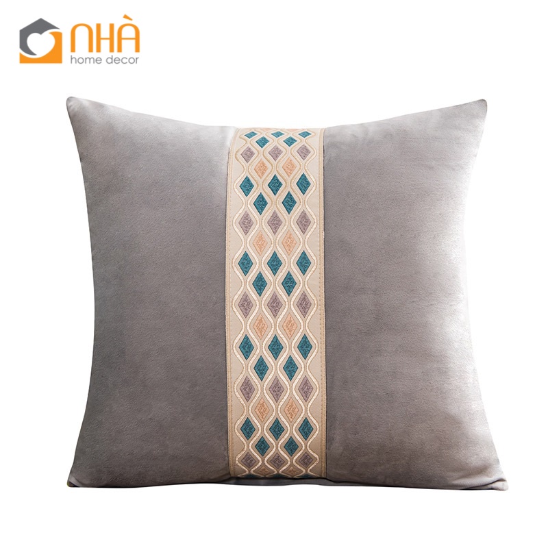 Vỏ Gối Tựa Lưng Gối Sofa Nhung Thêu Giữa Chấm Bi Hình Thoi