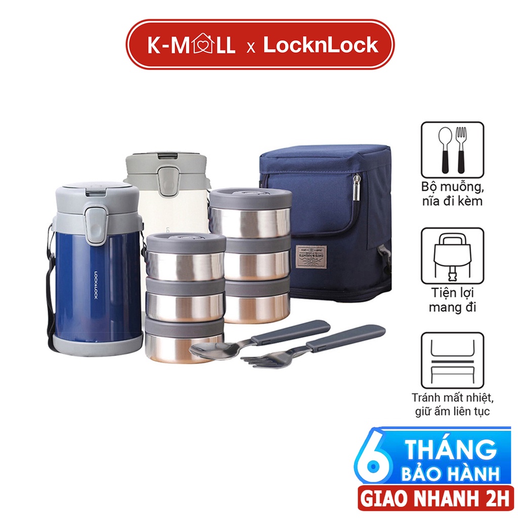Bộ hộp cơm giữ nhiệt LocknLock có túi giữ nhiệt và bộ muỗng nĩa dung tích 2L LHC8039 2 màu - K-MALL