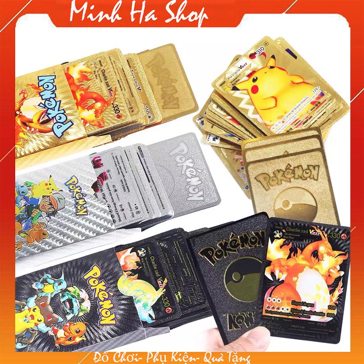 Bộ 55 Thẻ Bài Pokemon Kim Loại Màu Vàng Kim Vmax GX