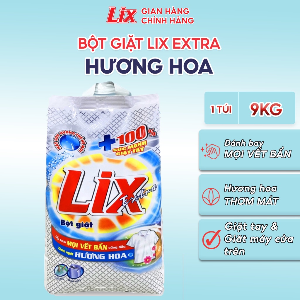 Ảnh Bột giặt Lix Extra hương hoa 9Kg EB010 siêu làm trắng quần áo tăng gấp đôi sức mạnh lưu hương lâu cho giặt tay và máy 1