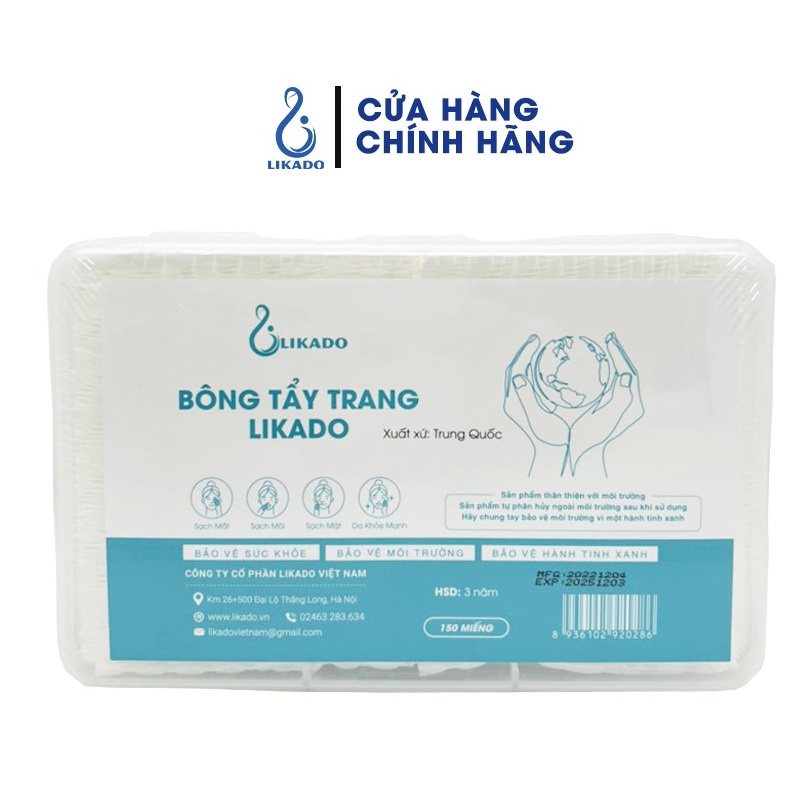 Ảnh Bông tẩy trang Likado dạng hộp 150 miếng bông tự nhiên (6cm x 8cm) 1