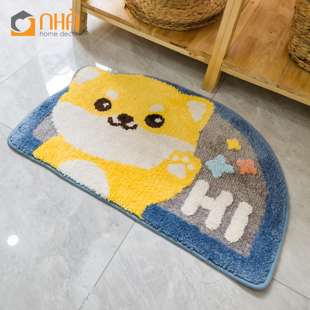 Thảm Lau Chân Sợi Len Đế Cao Su chống trượt hình Bán Nguyệt Mặt Gấu PA9625