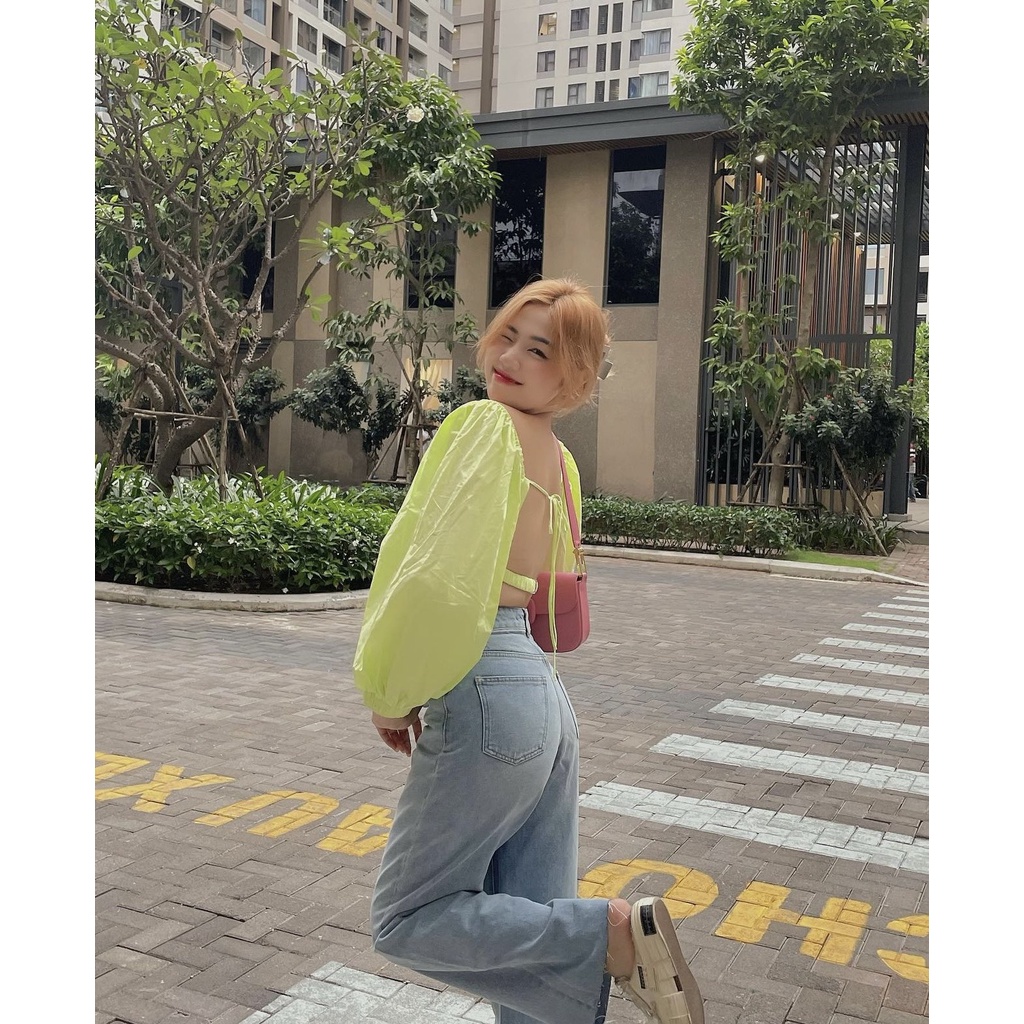 Áo kiểu GEM BOUTIQUE tay dài hở lưng sau nhấn ngực xinh xắn - Polin top