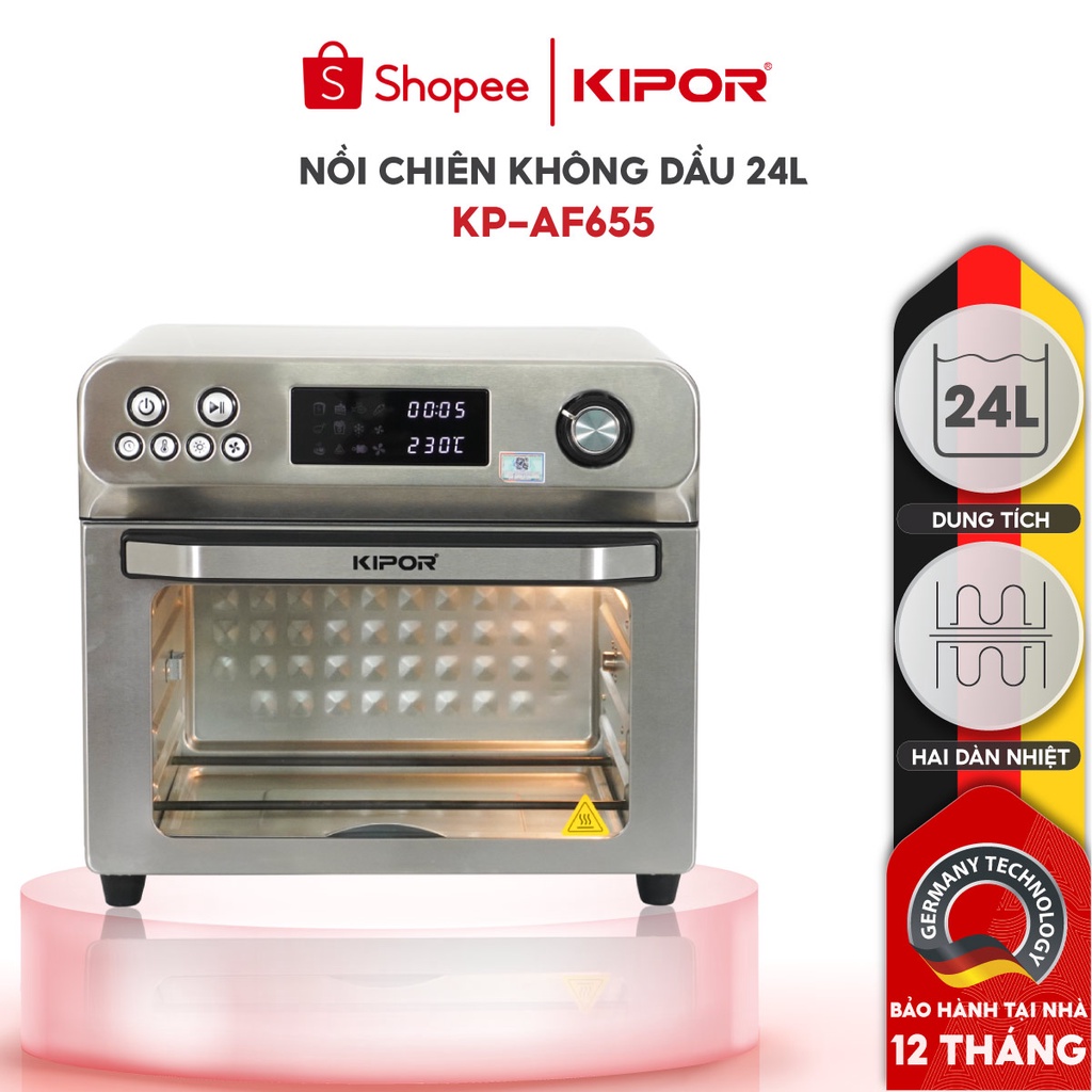 Ảnh Nồi chiên không dầu KIPOR KP-AF655-24L-Nướng 2 mặt trên dưới RAPID AIR đối lưu-Thân inox304-Bảo hành tại nhà 12 tháng 1