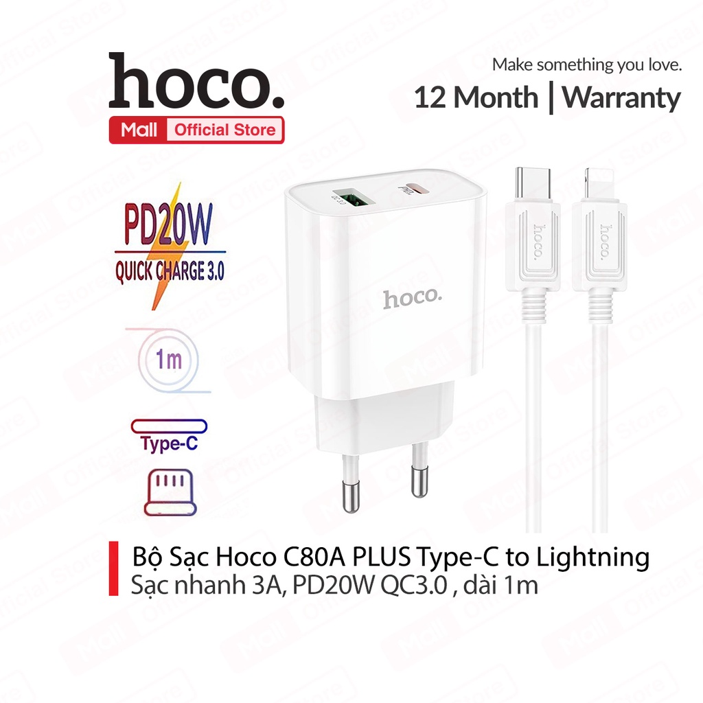 Bộ sạc nhanh Hoco C80A PLUS PD 20W 2 cổng ( USB + Type-C ) sạc nhanh 3A ...