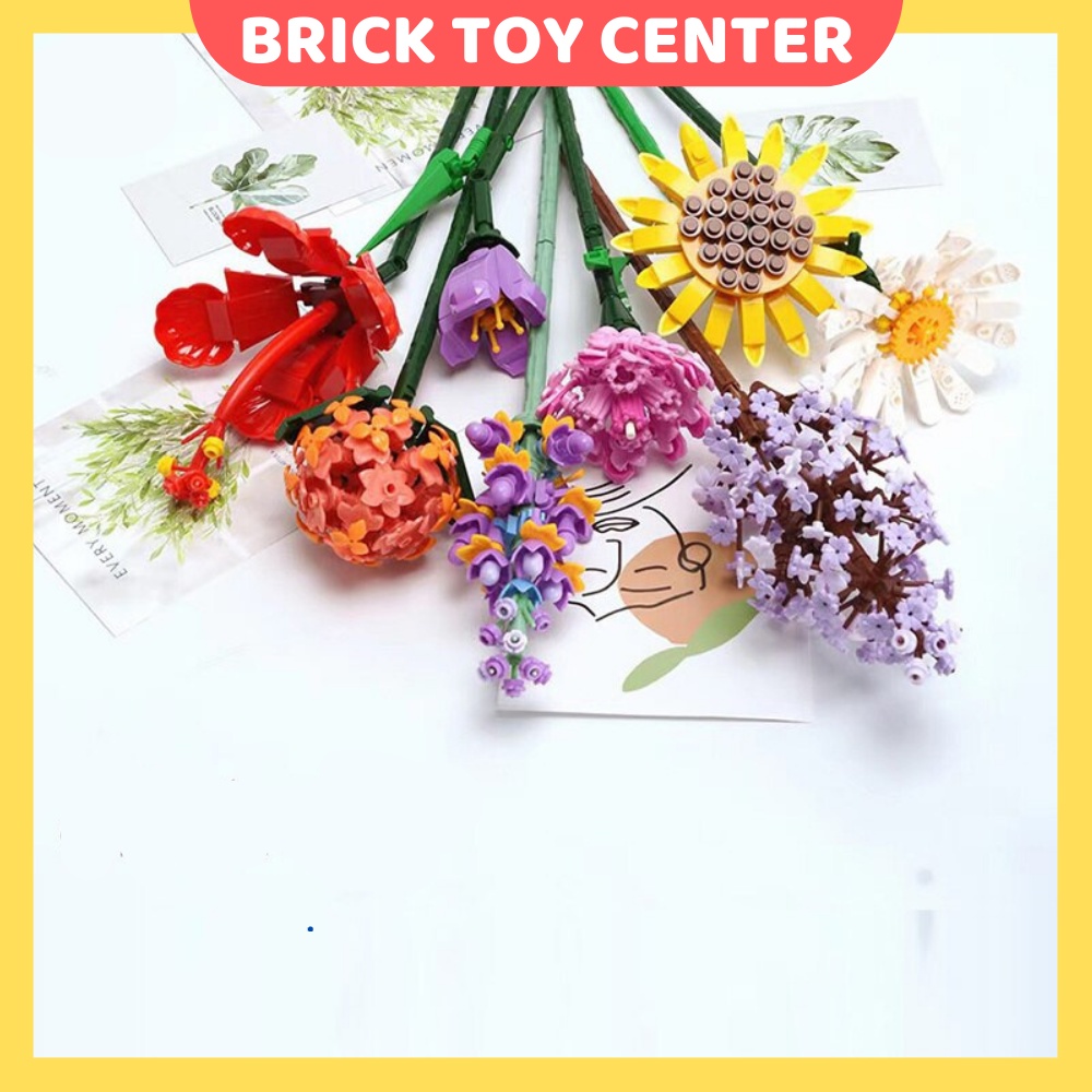 Cành hoa hồng hoa hướng dương hoa tulip decor trang trí bàn làm việc nhà cửa quà tặng 8/3 20/10 đồ chơi lắp ráp mô hình | BigBuy360 - bigbuy360.vn