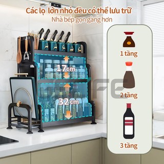 Gslife Kệ Đựng Gia Vị Nhà Bếp Đặt Bàn Sơn Tĩnh Điện Chống Rỉ Nhập Khẩu Cao Cấp,Tặng Kèm Khay Để Thớt