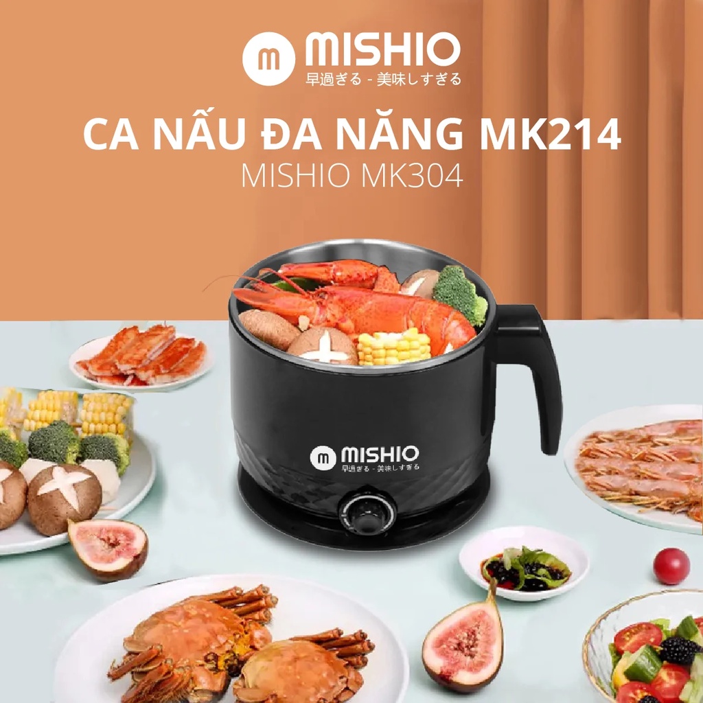 Ca Nấu Đa Năng 1.5L inox 304 Mishio MK214 Màu Đen - Hàng Chính Hãng - Bảo Hành 18 Tháng