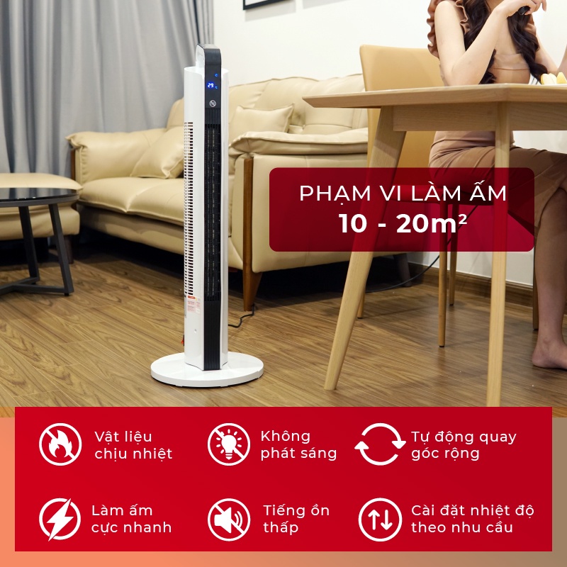 Máy sưởi gốm Fujihome FH2000 không gây khó thở, khô da, làm nóng sau 5s, tiết kiệm điện năng - Nhập khẩu