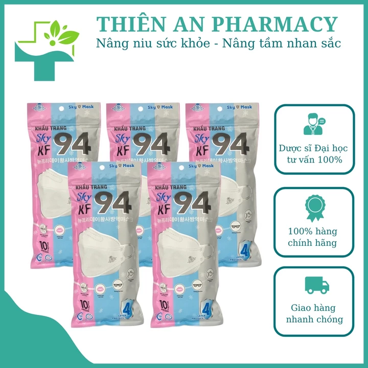 Khẩu trang KF94 Trẻ em và người lớn - Túi 10 khẩu trang 4 lớp chống bụi mịn, kháng khuẩn - Kiểu dáng 4D hiện đại