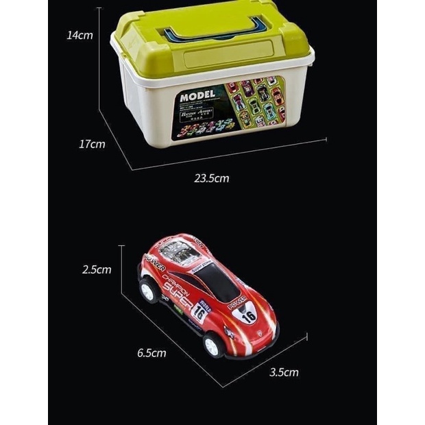 Set Hộp 30 xe ô tô hợp kim kèm hộp đựng hàng loại 1, thùng xe ô tô đồ chơi nhiều màu kèm
