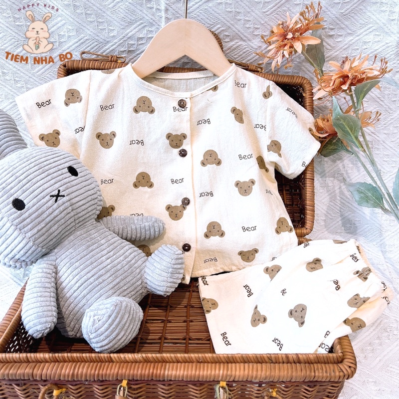 Bộ quần áo cho bé trai, bé gái Tiệm Nhà Bơ vải Thô Cara thoáng mát size 6-16kg