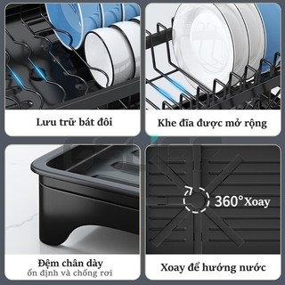 Gslife Kệ Úp Chén Bát  2 Tầng Có Khay Hứng Nước Kệ Gấp Gọn Nhà Bếp Đa Năng Phong Cách Châu Âu