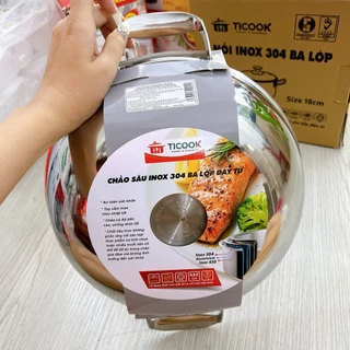 Chảo Sâu Inox 304 Ba Lớp Đáy Từ Ticook - Chảo 2 quai sâu 3 lớp 304 toàn thân Cao Cấp