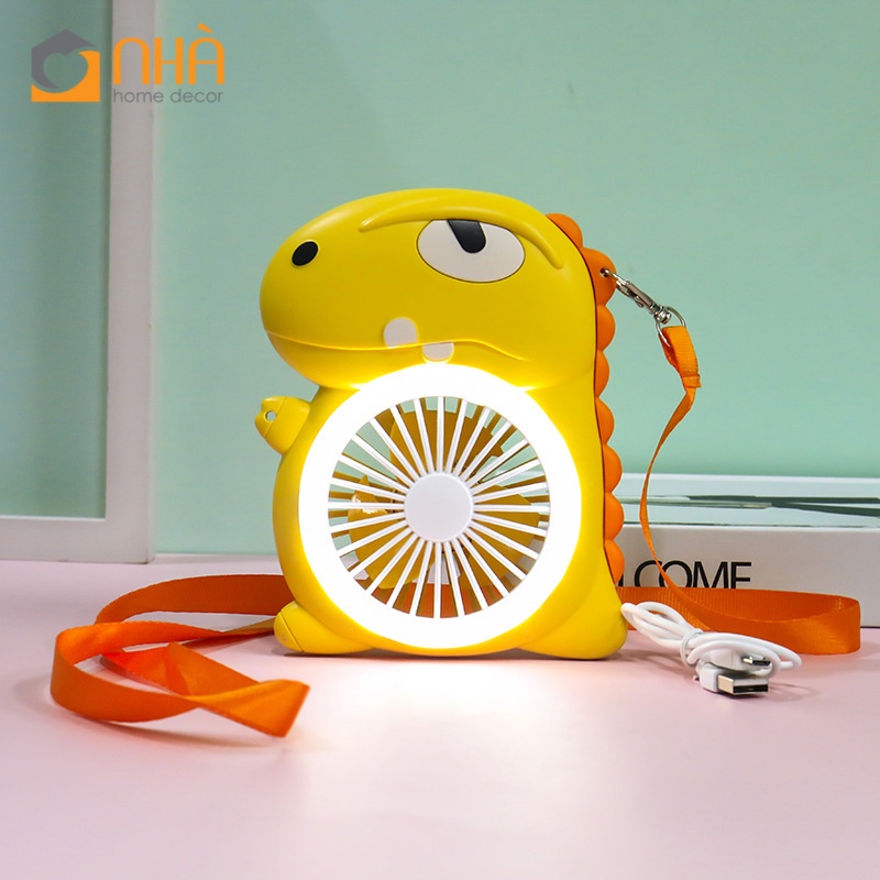 Quạt Mini Thiết kế hình Khủng Long có đèn và dây đeo tiện lợi