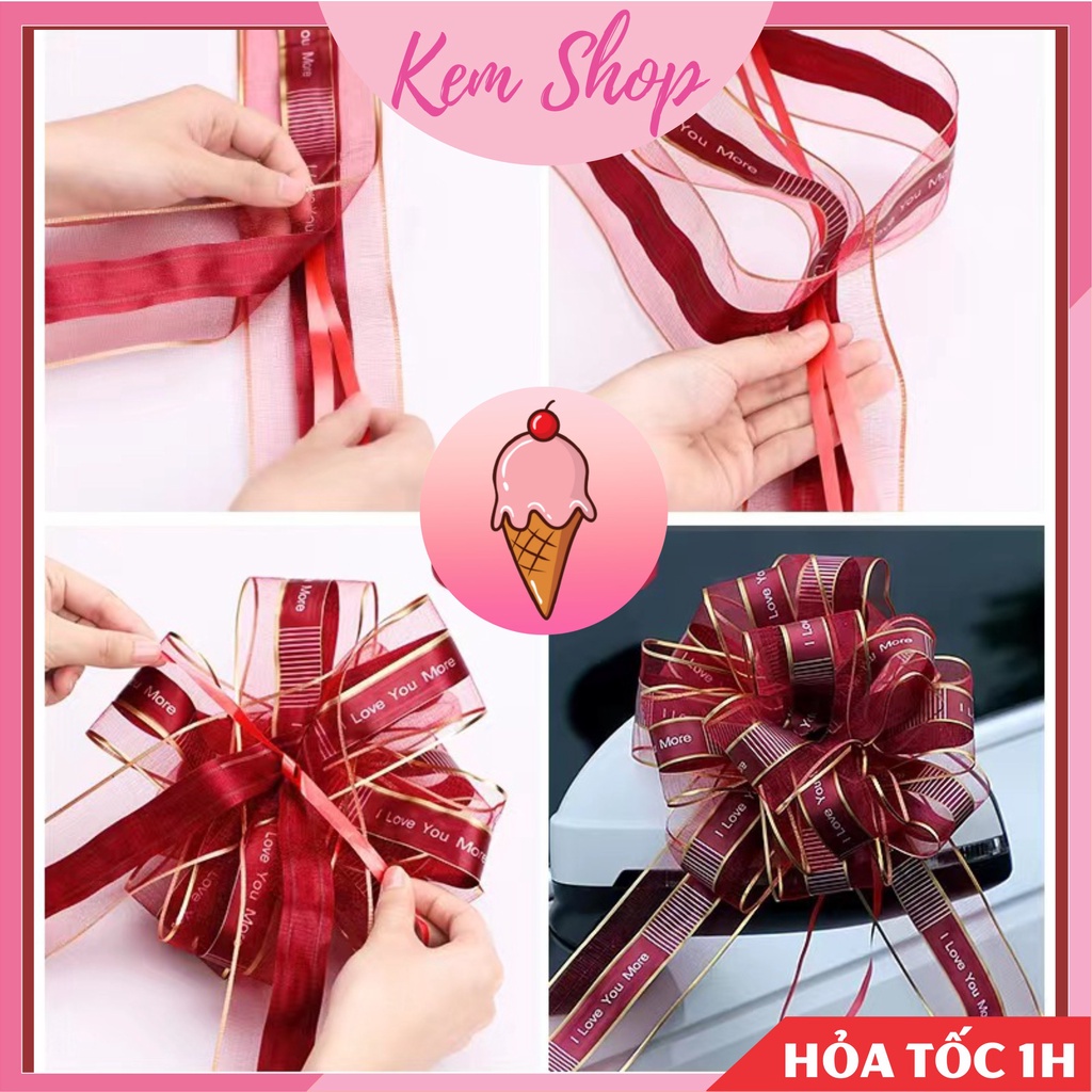 Nơ ruy băng tú cầu viền voan cao cấp size đại 6*150cm trang trí giỏ quà, xe hoa - K84