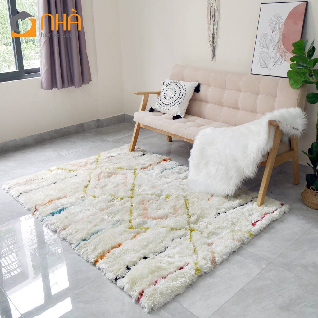 Thảm Trải sàn Lông Sợi Ngắn Thổ Nhĩ Kỳ Dệt Sợi In Caro Xéo cao cấp