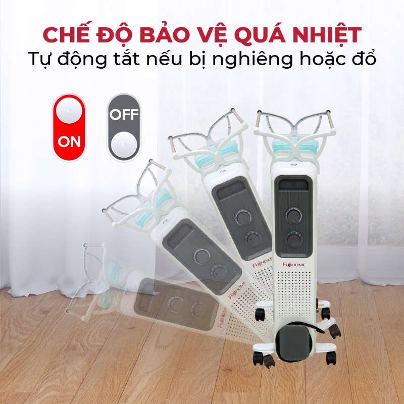Máy sưởi dầu Fujihome OH8411 không đốt oxi, không gây khô da, làm ấm nhanh bảo hành chính hãng 24 tháng toàn quốc