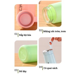 Bình Đựng Nước Lõi Thủy Tinh Bọc Nhựa, Kèm Dây Xách 400ml Thích Hợp Đi Du Lịch, Tập Thể Dục, Để Ô Tô