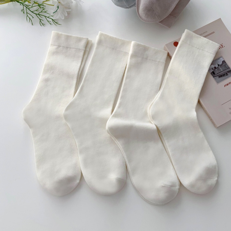 Vớ cao cổ nữ trắng trơn basic chất cotton pha 3B khử mùi, thoáng khí cổ thun ngắn, dài, cổ thấp Sỉ tất toàn quốc [Basic]