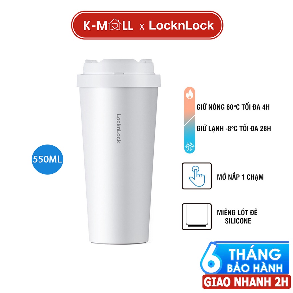 Ly giữ nhiệt LocknLock 550ml LHC3249 Màu Trắng , mở nắp một chạm, thép không gỉ inox 316L - K-MALL