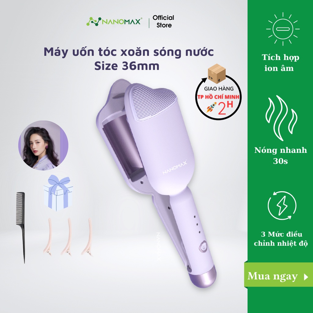 Ảnh Máy Uốn Tóc Xoăn Sóng Nước Size 36mm Nanomax XN-D36, 3 Chế Độ Nhiệt, Tích Hợp Ion Bảo Vệ Tóc Hư Tổn, Bh 6 Tháng 1