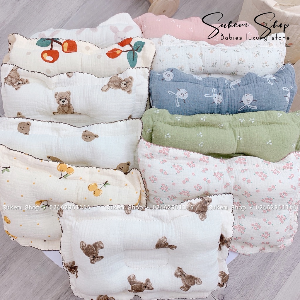 Gối Xô Sơ Sinh/Gối Xô Chữ Nhật Bé Bé Thiết Kế Lõm Chống Bẹp Êm Mềm Cho Bé