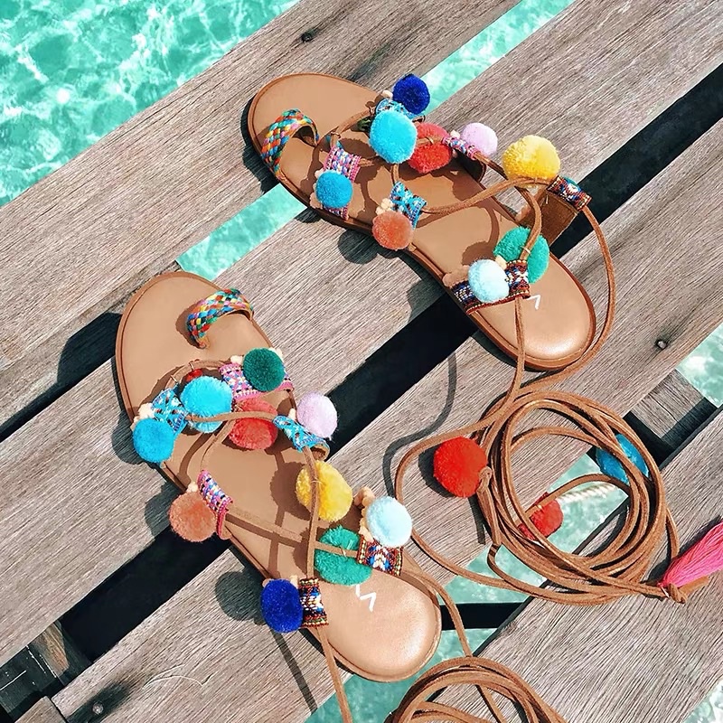 Giày sandal cột dây chiến binh thổ cẩm thời trang nữ - Boho Vintage Style Phong Cách Bohemian
