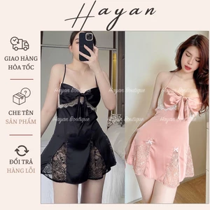 HT180 Váy ngủ sexy nợ ngực dễ thương, đồ ngủ lụa dáng xoè tôn dáng gợi cảm HT180
