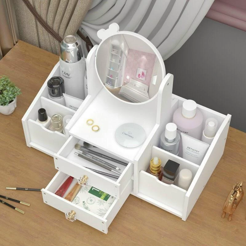 Kệ Tủ Đựng Mỹ Phẩm Mini Kệ Để Đồ Trang Điểm, Đồ Cá Nhân, Có Kèm Gương Tai Mèo Dễ Thương