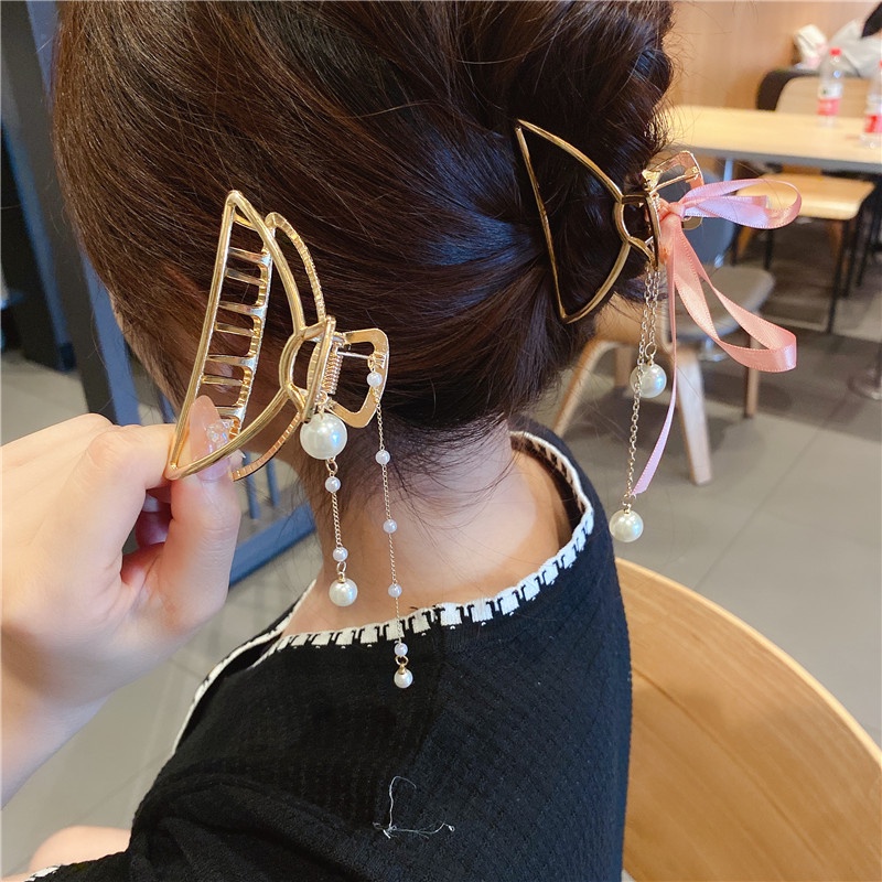 Kẹp Tóc Kim loại Ngọc trai nhân tạo tua rua phong cách Hàn Quốc cho cô nàng thanh lịch, sang chảnh KE10