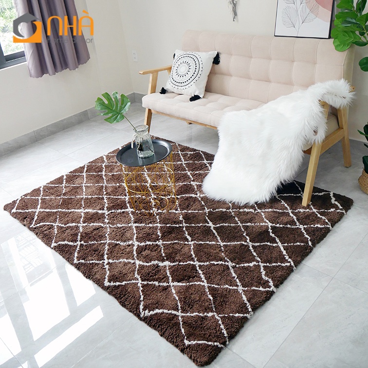 Thảm Trải sàn Lông Sợi Ngắn Thổ Nhĩ Kỳ Dệt Sợi In Caro Xéo cao cấp