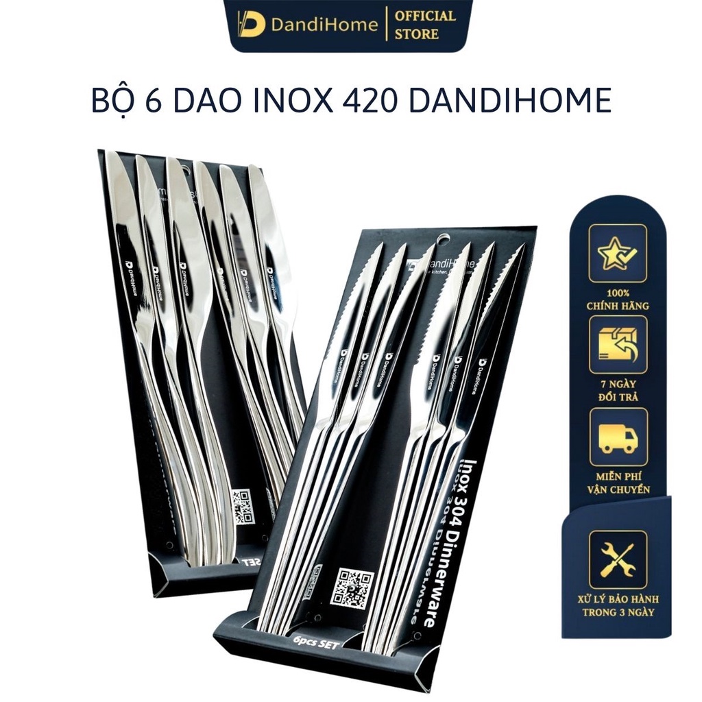 [SALE] Bộ 6 dao ăn bít tết inox DandiHome 2020 cao cấp, sang trọng, tinh tế