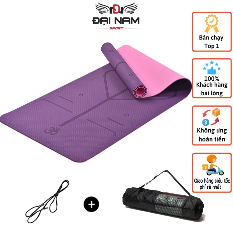 Ảnh Thảm Tập Yoga Định Tuyến TPE 8mm 1 Lớp Cao Cấp,Chống Trơn Trượt Đại Nam Sport + Kèm Túi Và Dây 1