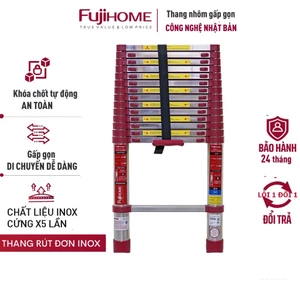 Thang nhôm Inox rút đơn 3,8M - 4,4M - 5.4M gấp gọn Nhập Khẩu Nhật Bản FUJIHOME, telescopic ladder
