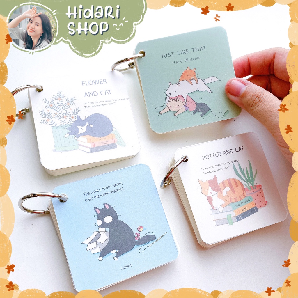Flashcard Sổ Mini vuông Học từ vựng tiếng anh - nhật - hàn, 80 Tờ - kích thước 7x7cm - Hidari shop
