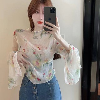 Áo Sơ Mi Chiffon Tay Dài Dáng Rộng In Hoa Phong Cách Hàn Quốc Cho Nữ Baju Baju Wanita Lengan Panjang Hàng Mới Có Sẵn