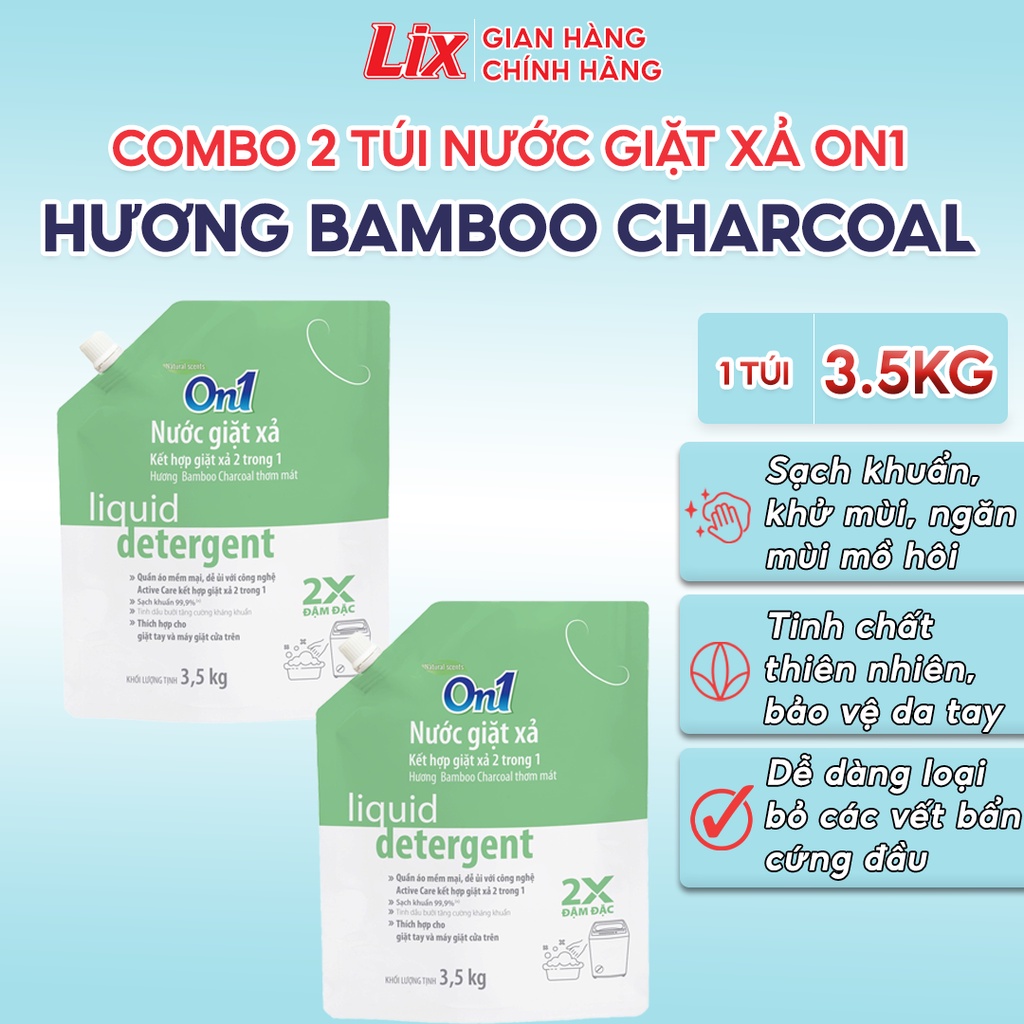 Ảnh Combo 2 túi nước giặt xả On1 hương Bamboo Charcoal 3.5Kg/ túi 2C-N6903, sạch khuẩn, khử mùi, kết hợp giặt xả 2 trong 1 3