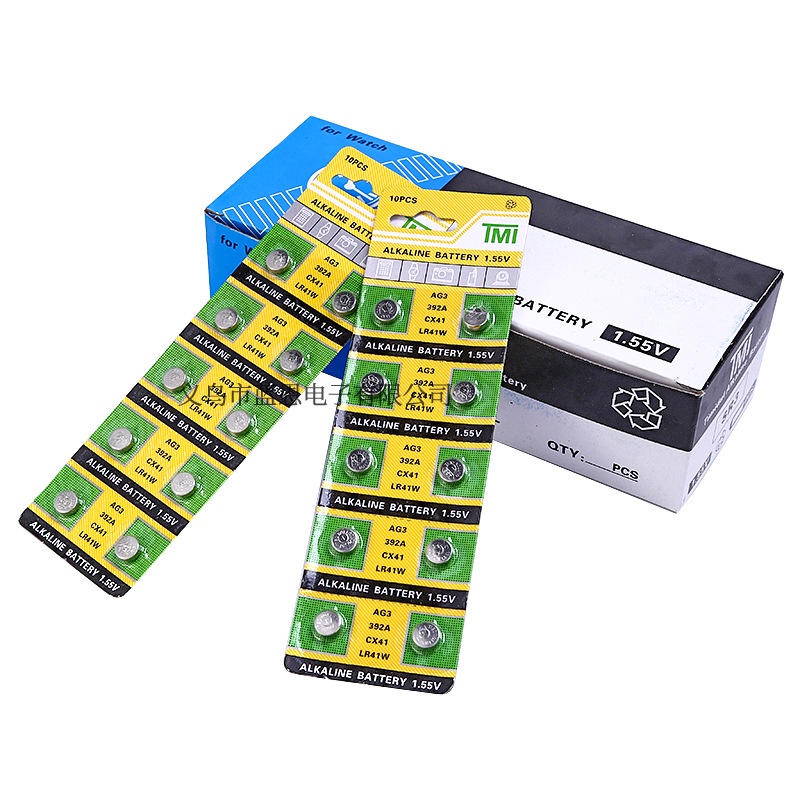 Vỉ 10 Pin cúc áo TMI Alkaline AG3 – SR41 – LR41 – LR736 - LR41, pin nút áo, pin đồng hồ siêu bền 3 năm