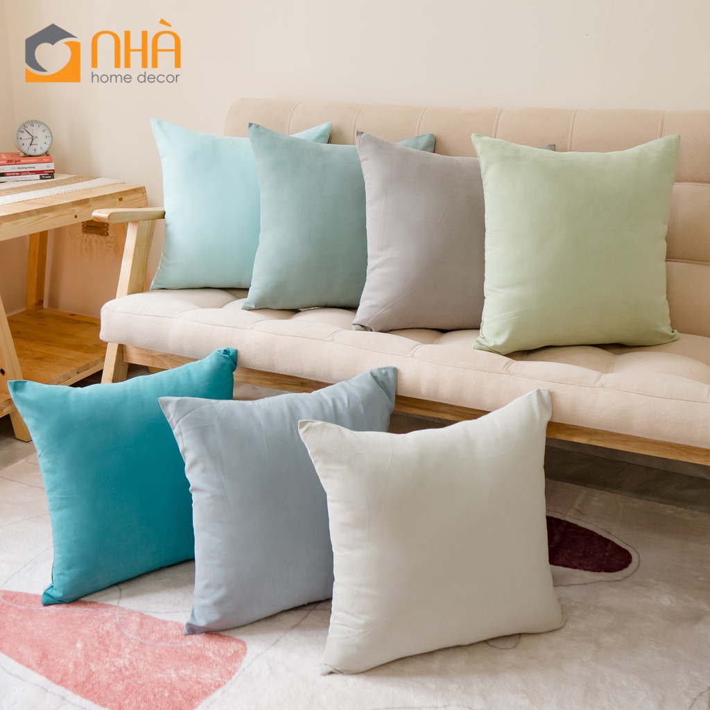 Vỏ Gối Tựa Lưng Sofa Cotton Nhung Mềm Trơn Màu
