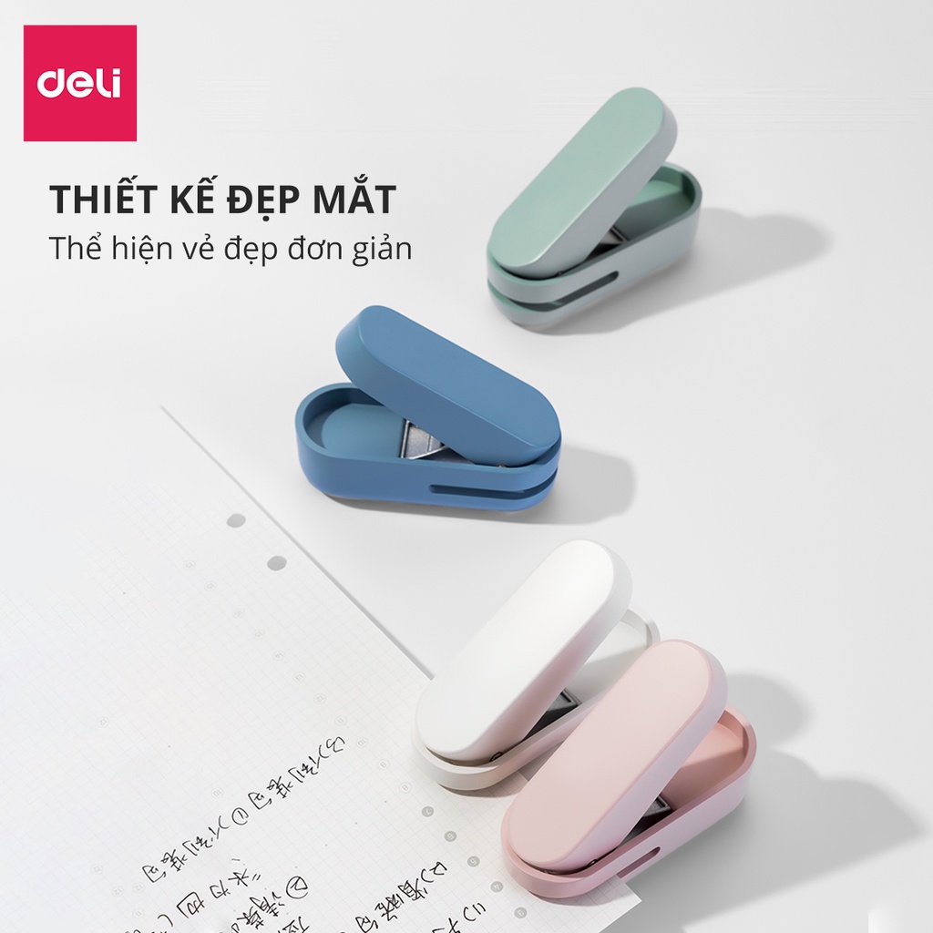 Kìm Bấm Đục Lỗ Giấy Mini Deli Refill Dụng Cụ Bấm Lỗ Giấy Làm Sổ Còng Cầm Tay Tiện Lợi