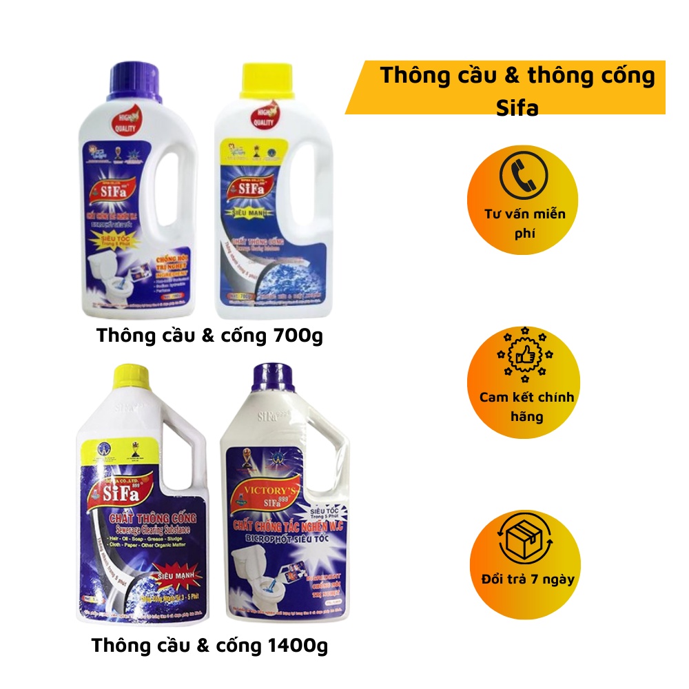 Thông tắc cống, thông tắc bồn cầu, ống thoát nước cực mạnh siêu nhanh 5 phút Sifa 700g/800g chống hôi hiệu quả
