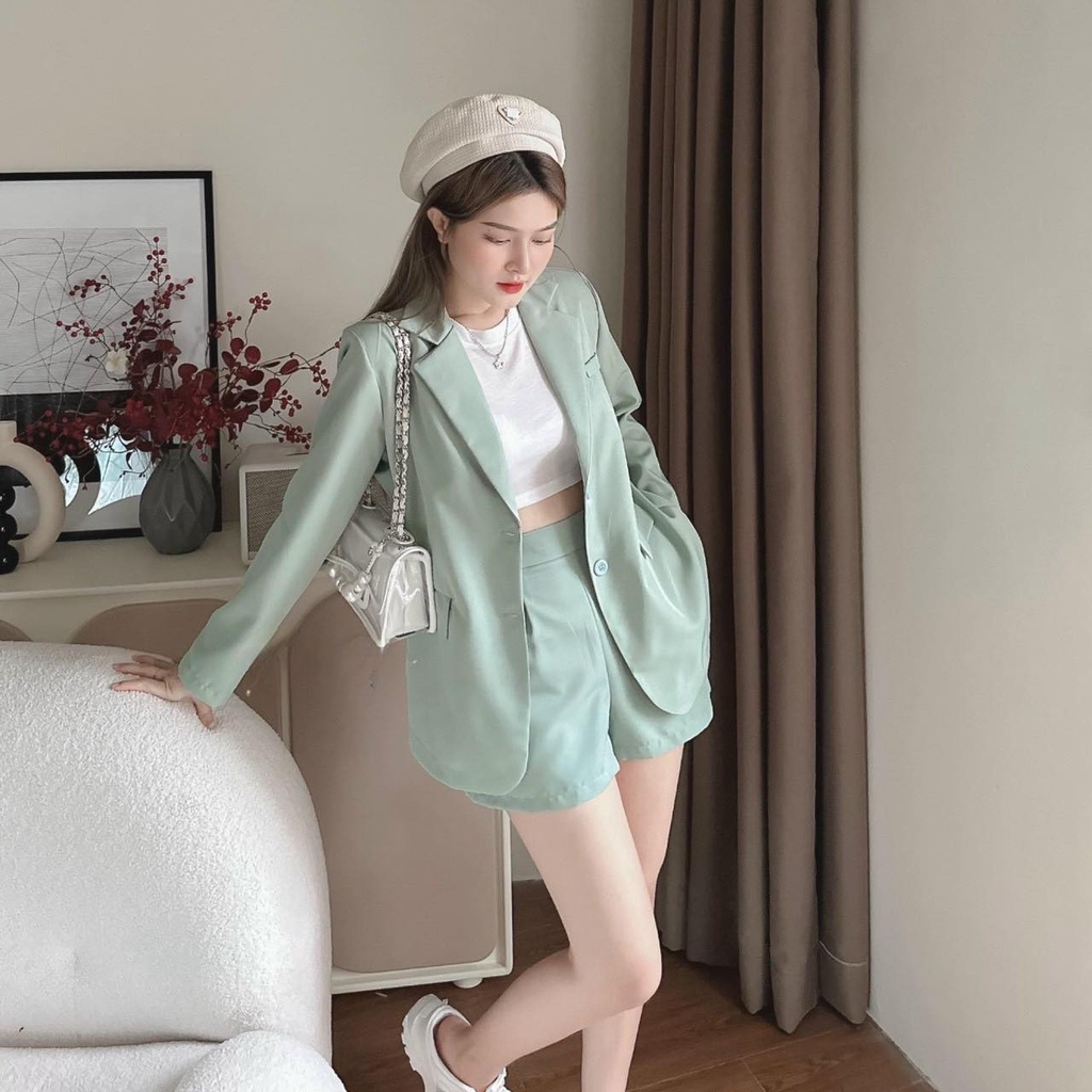 SET VEST XANH MINT PHỐI QUẦN SHORT, SET ĐỒ NỮ BASIC, NĂNG ĐỘNG | MEOINDAHOUSE