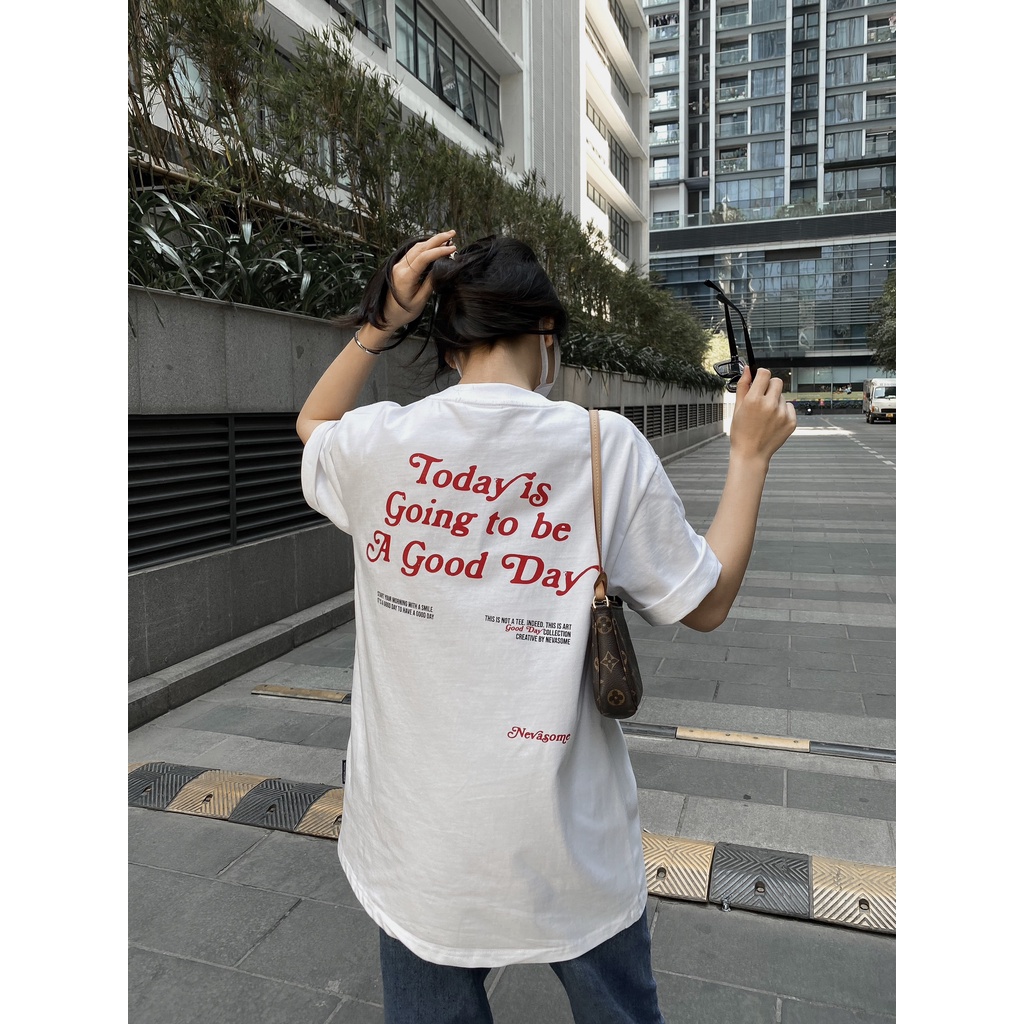 [Xả Hàng] Áo Thun Oversize Local Brand NEVASOME Good Day Trắng Cotton Tay Lỡ Form Rộng Nam Nữ