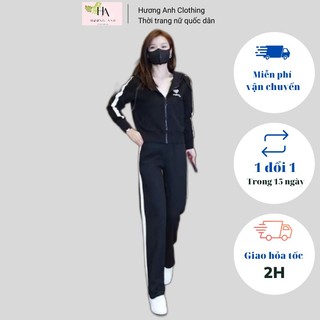 Set thể thao nữ- Bộ thu đông nữ- Set thu đông nữ- Set thu đông thể thao chất vải da cá _  Áo thu đông ôm quần dáng suông