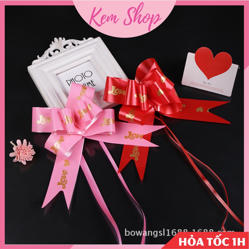 Set 5 nơ rút ruy băng chữ Love bản 4.5cm gói quà, trang trí xe hoa, quà tặng, quà cưới - Kem Shop K332