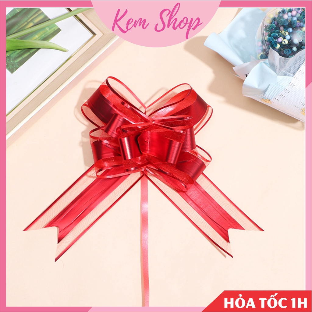 Set 5 nơ ruy băng rút trang trí giỏ quà, xe hoa, đám cưới, lễ tết - Kem Shop K333